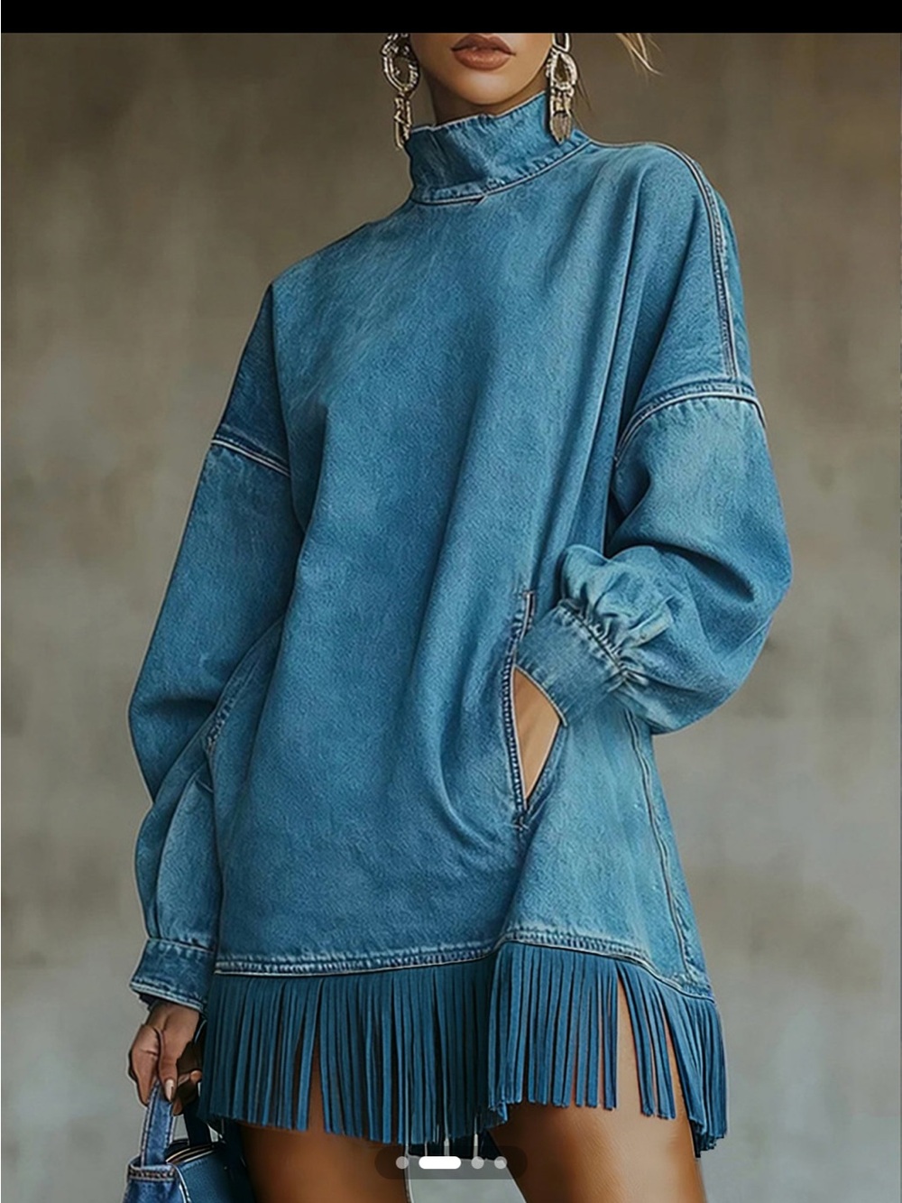 STYLEWE Washed Blue Denim Fringe Tunic - Picture 2 of 3